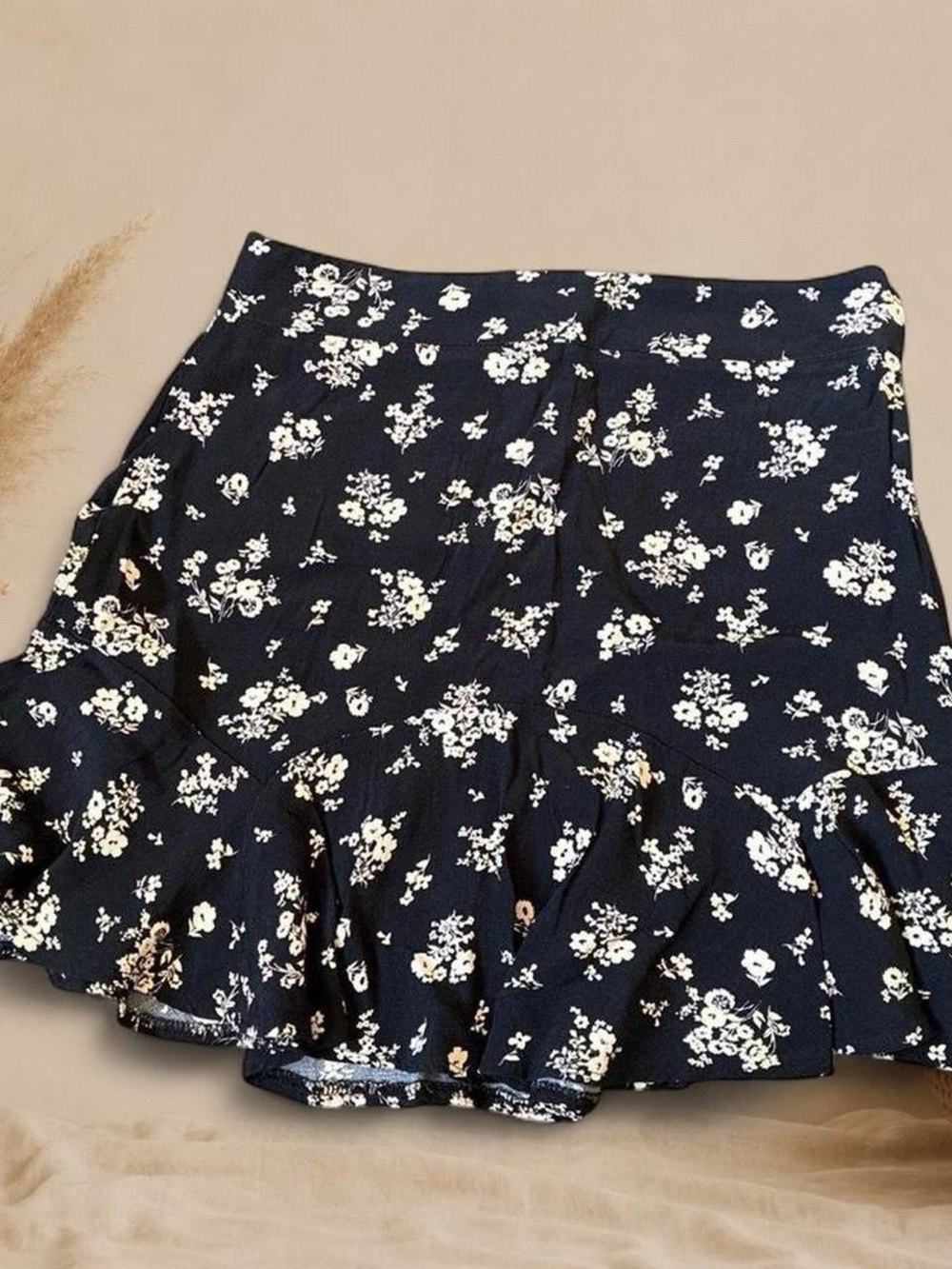 Free People Navy Floral Ruffle Mini Skirt